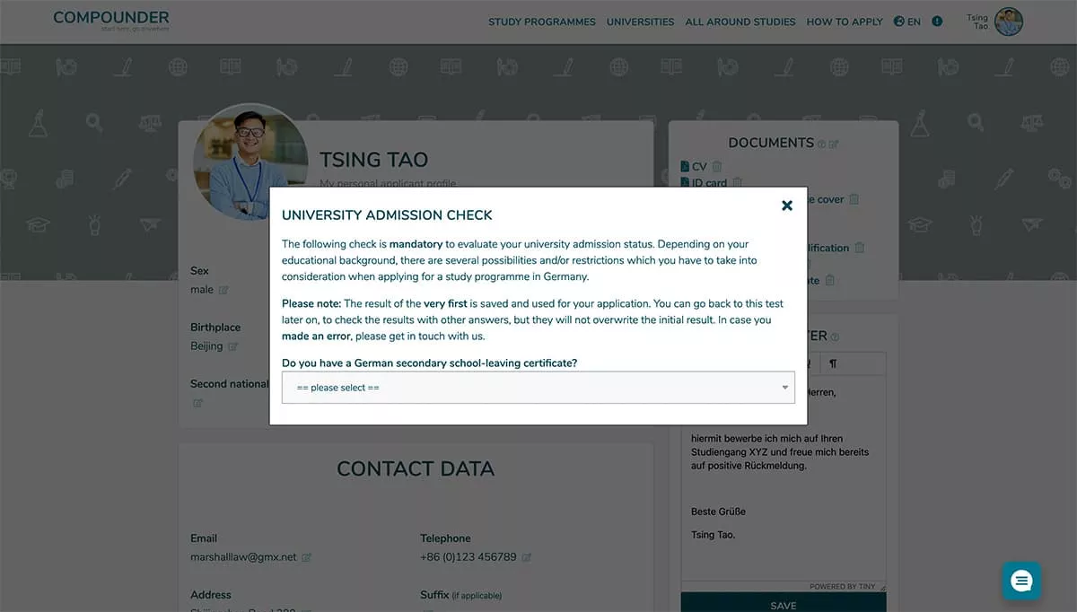 1) Create your applicant profile and check your admission